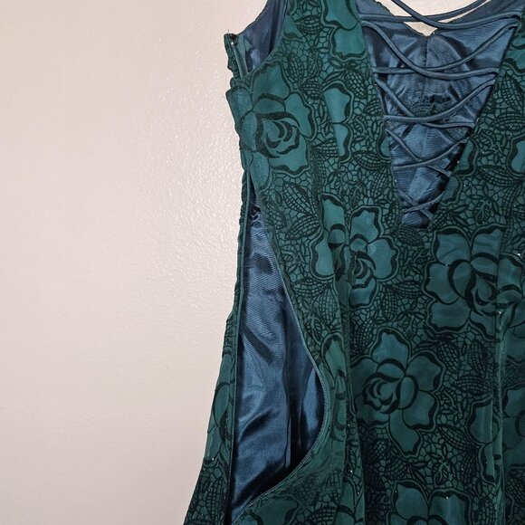 Vintage Zum Zum Size 4 Green Velvet Floral Mini Dress Forest Fairy Whimsigoth - Picture 6 of 11